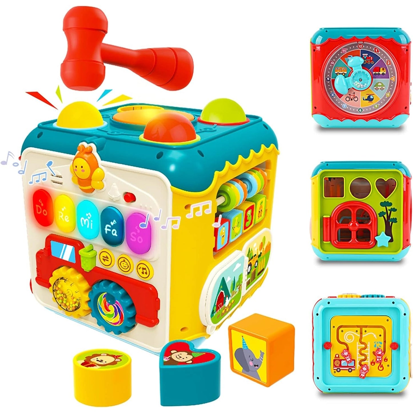 Cub Educativ Macvi® 6 in 1 cu Pian Labirint Bile Ceas si Jocuri Interactive Copii