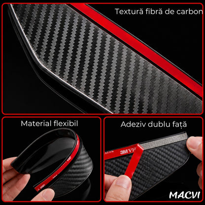 Set deflectoare oglinzi auto Macvi, fibra de carbon, negru, 185mm