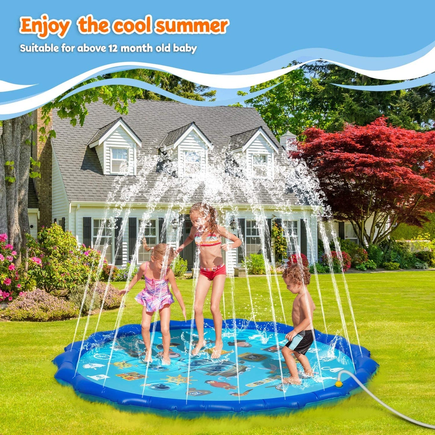 Piscina cu stropitoare, MACVI SummerFun X2, 170 cm, Albastru, pentru copii