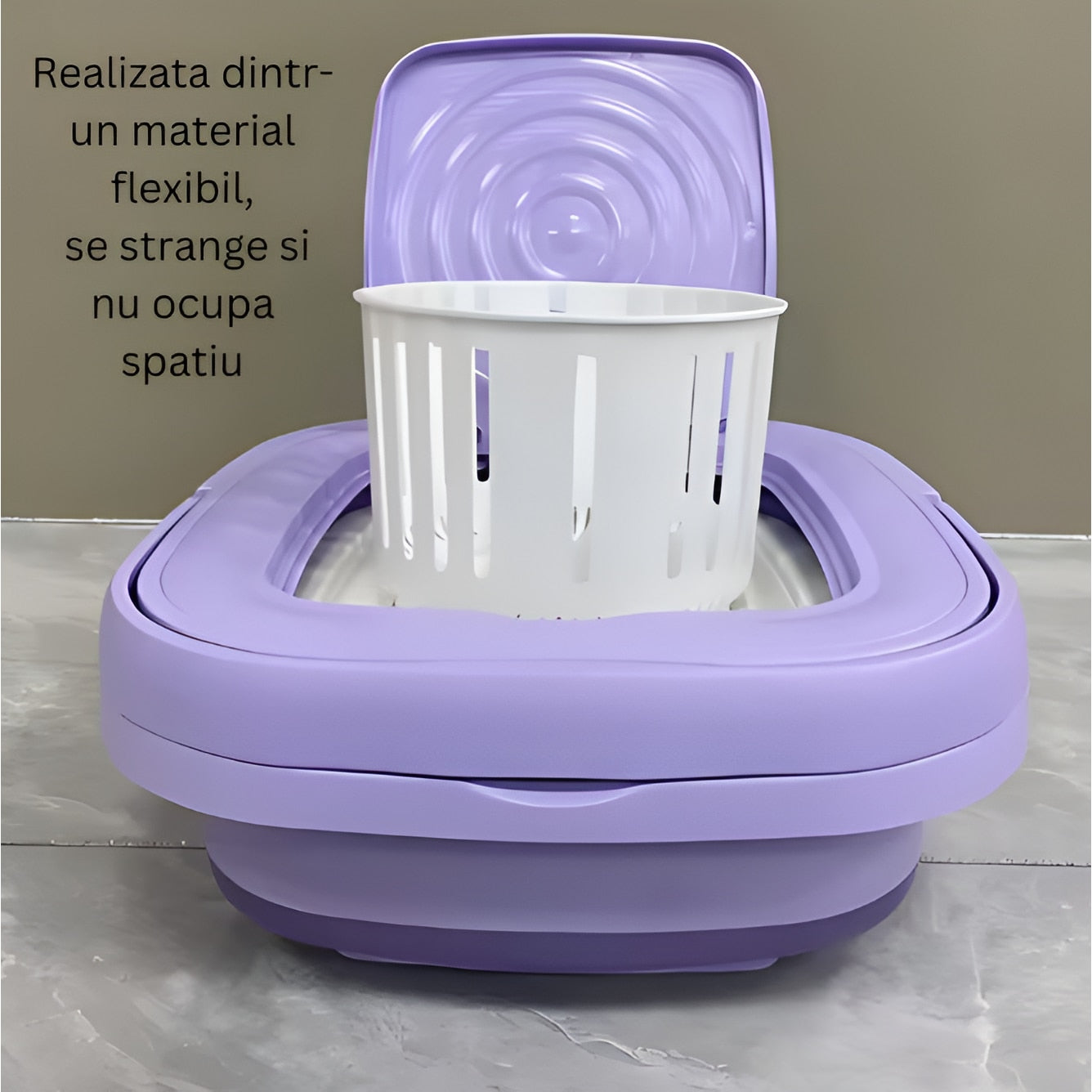 Masina de Spalat Rufe Portabila si Pliabila Macvi®, 6.5L, Functie Stoarcere, 3 Programe de Spalare, Compacta, Mov