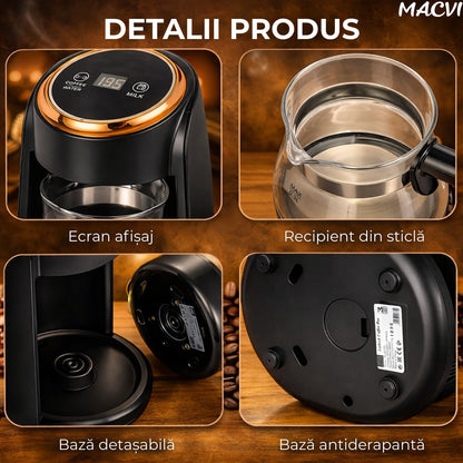 Cafetiera Electrica Macvi® Tip Ibric pentru Cafea Turceasca, 600W, 0, 3L, Display LCD, Negru/Auriu, Multifunctionala