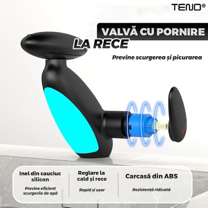 Baterie Chiuveta Baie Premium Teno®, 4 tipuri de jet, iluminare LED, cartus ceramic, cap retractabil, rezistenta la rugina si coroziune, accesorii incluse, negru