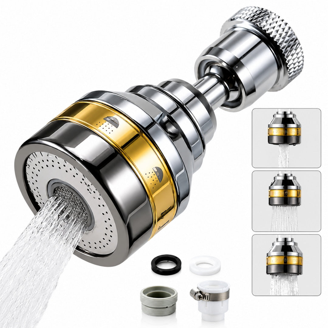 Prelungitor flexibil robinet Macvi® 360° 3 moduri jet economisire apa anti calcar alama inox 7.5 cm argintiu