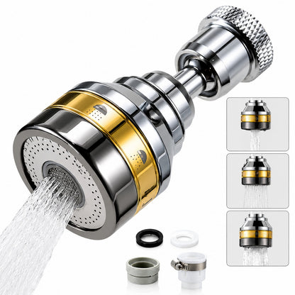 Prelungitor flexibil robinet Macvi® 360° 3 moduri jet economisire apa anti calcar alama inox 7.5 cm argintiu
