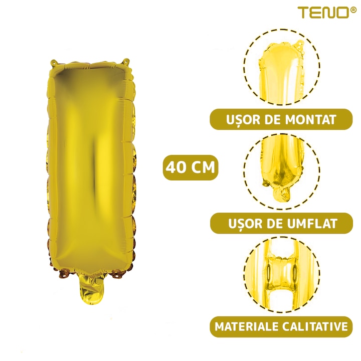 Balon in Forma de Litera I Teno®, metalizat, pentru Petreceri/Aniversari/Evenimente, rezistent, folie, auriu, 40 cm