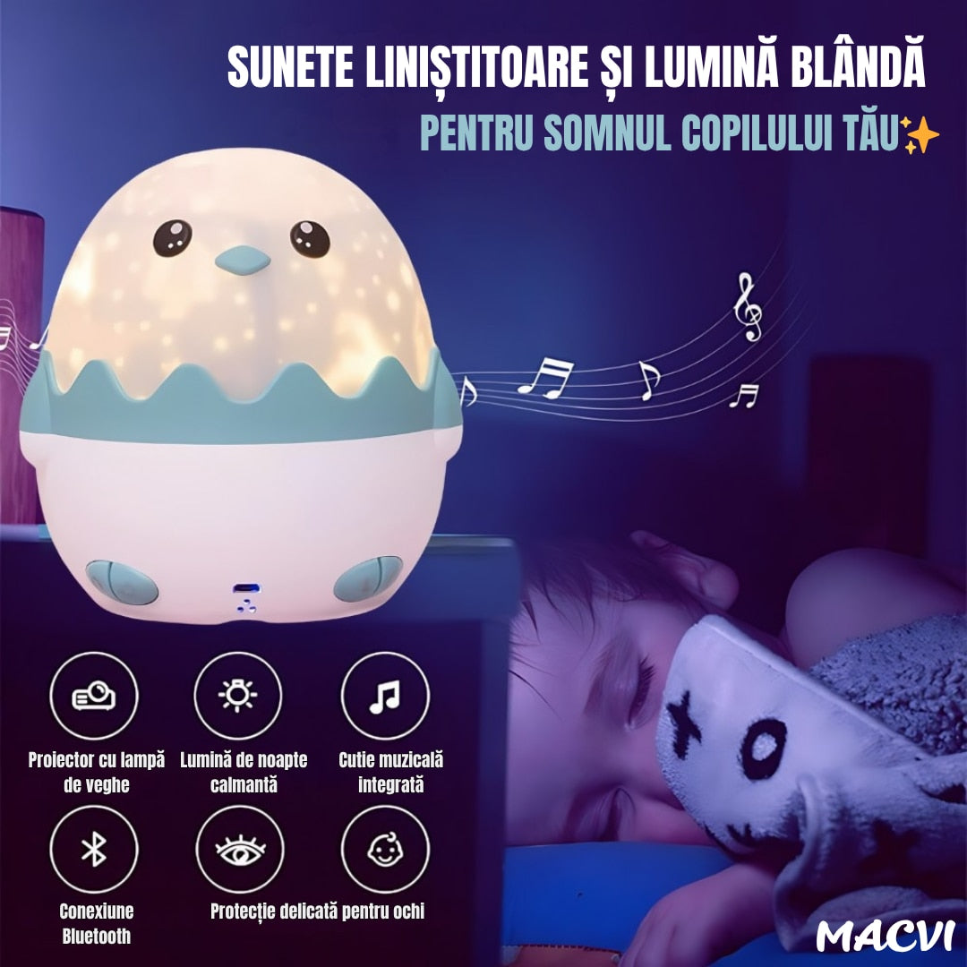 Lampa de veghe Macvi Pinguin, proiectii cu 13 sabloane, lumini multicolore, albastru, 125x125x125mm