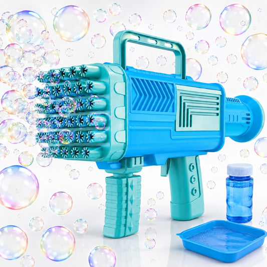 Pistol pentru facut baloane de sapun Macvi® cu 34 de gauri, distractie colorata pentru activitati in aer liber,Albastru