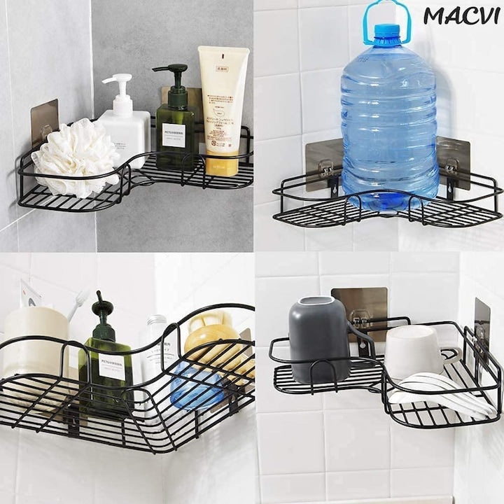 Suport de dus triunghiular Macvi®, montaj pe perete, organizator baie si bucatarie, instalare usoara, depozitare practica