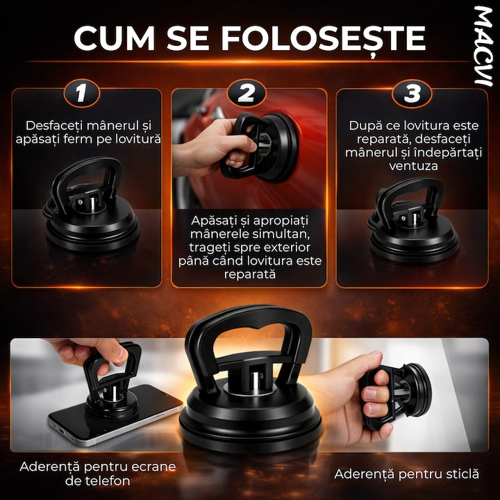 Ventuza puternica Macvi® pentru indepartarea indoiturilor auto, reparare caroserie, diametru intre 5 si 8 cm