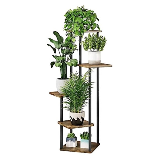 Stand Flori Macvi® Vertical 4 Etajere Metal si Lemn 106.3 cm Suport Ghivece Balcon Terasa