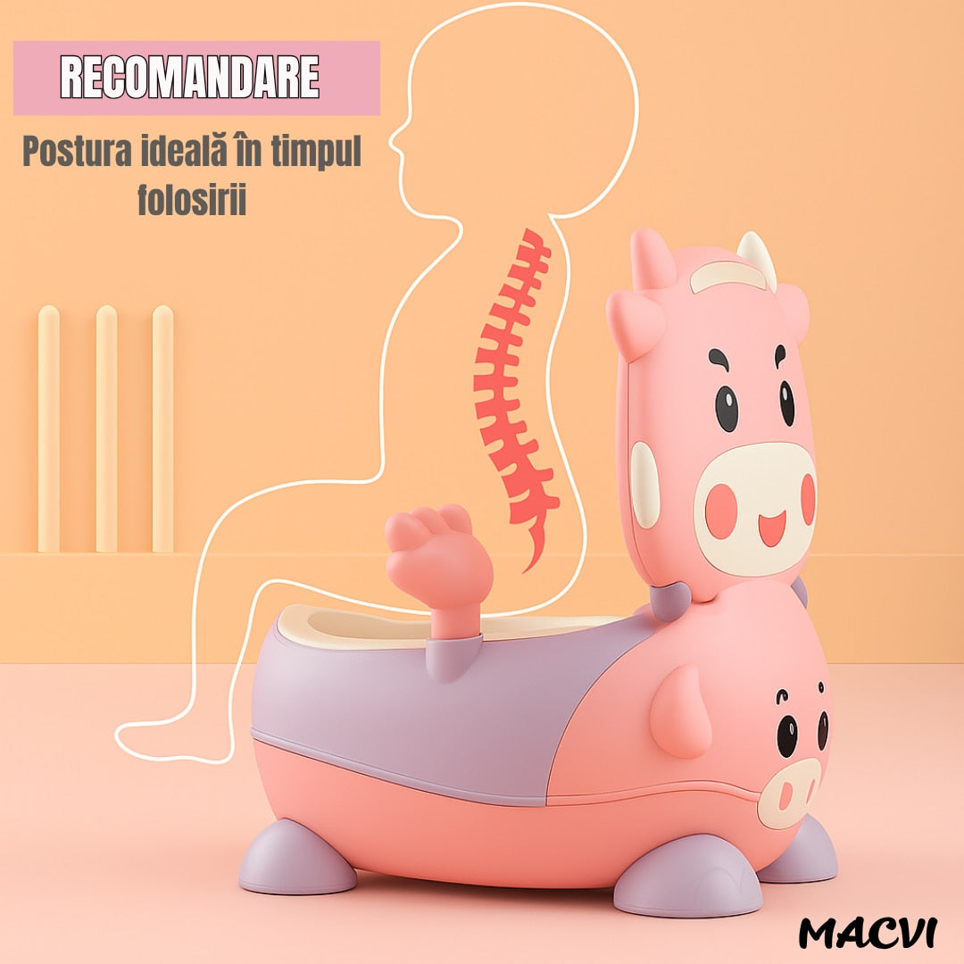 Olita pentru copii Macvi® cu manere, interior detasabil, colac moale, anti-stropire, spatar ergonomic, margini rotunjite, material non-toxic, roz