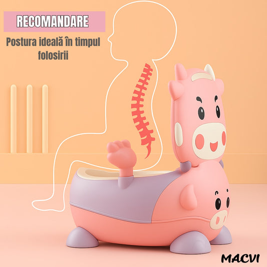 Olita pentru copii Macvi® cu manere, interior detasabil, colac moale, anti-stropire, spatar ergonomic, margini rotunjite, material non-toxic, roz