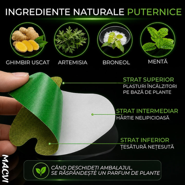 Set 10 Plasturi reumatici Macvi® pe Baza de Plante Efect Termic pana la 8 Ore, Forma Ergonomica, Aderenta Puternica, Material Respirabil, pentru Gat, Spate, Umeri, Genunchi si Articulatii
