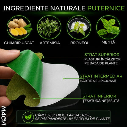 Set 10 Plasturi reumatici Macvi® pe Baza de Plante Efect Termic pana la 8 Ore, Forma Ergonomica, Aderenta Puternica, Material Respirabil, pentru Gat, Spate, Umeri, Genunchi si Articulatii