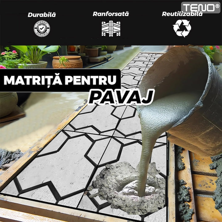 Matrita cu Contur pentru Turnat Pavaj Teno®, pentru beton amprentat sau piatra decorativa, imita piatra naturala, imbunatateste aspectul gradinii, plastic, model 2, 35 x 4 cm, negru