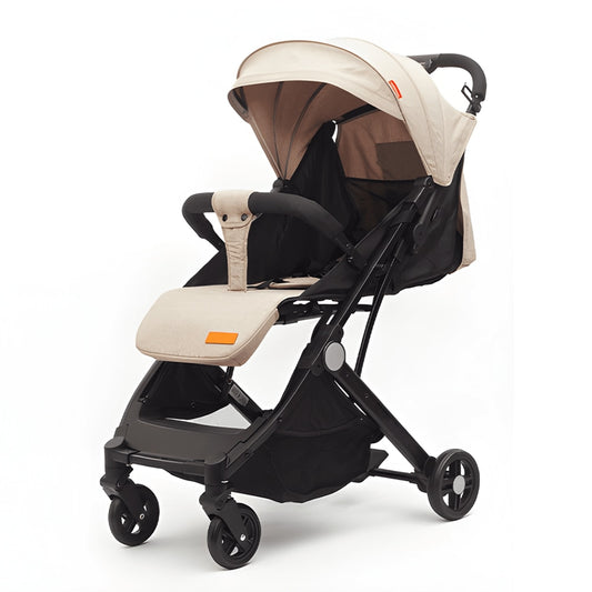 Carucior Sport pentru Bebelusi Teno®, pliabil, usor de carat, sezut reglabil, spatios, cosulet dorsal, copertina retractabila, greutate maxima suportata 25 kg, bej