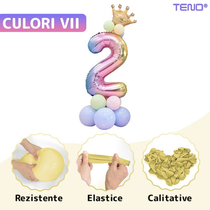 Set 14 Baloane CIfra 2 Teno®, coroana, balon pastelat, pentru Petreceri/Aniversari/Evenimente, mai multe dimensiuni, latex, multicolor
