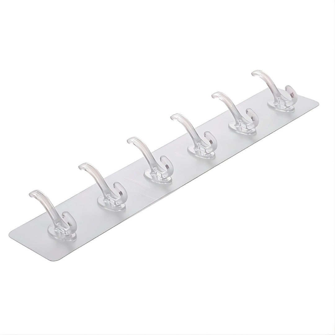 Suport pentru Perete Macvi®,  6 Carlige  Adeziv Transparent, Plastic