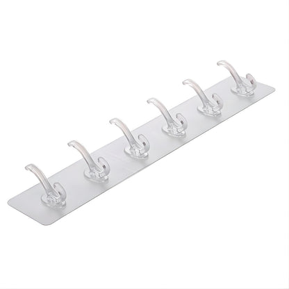 Suport pentru Perete Macvi®,  6 Carlige  Adeziv Transparent, Plastic