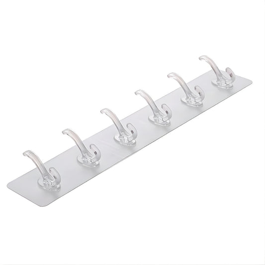 Suport pentru Perete Macvi®,  6 Carlige  Adeziv Transparent, Plastic