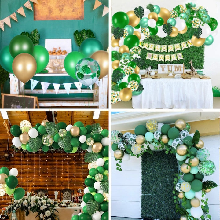Set 15 Baloane Teno®, Model Frunze, pentru Petreceri/Aniversari/Evenimente, o singura dimensiune, 3 culori, latex, verde/auriu/transparent