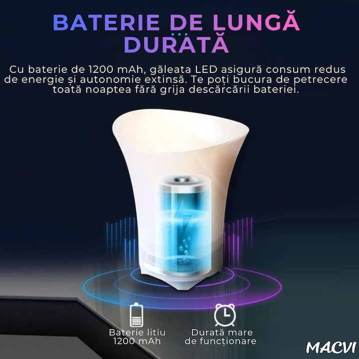 Frapiera MACVI 5 litri, boxa Bluetooth integrata, LED multicolor, plastic impermeabil
