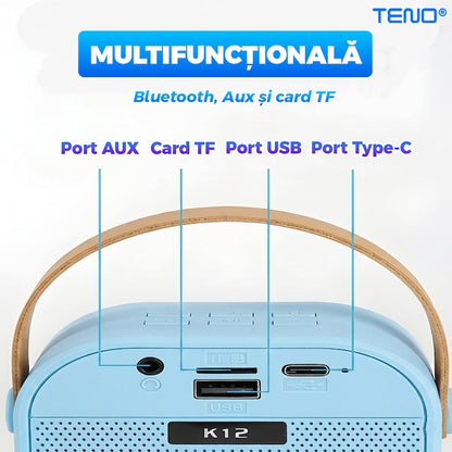 Boxa Portabila Teno®, karaoke, 2 microfoane, 4 porturi, wireless, RBG, Albastru deschis