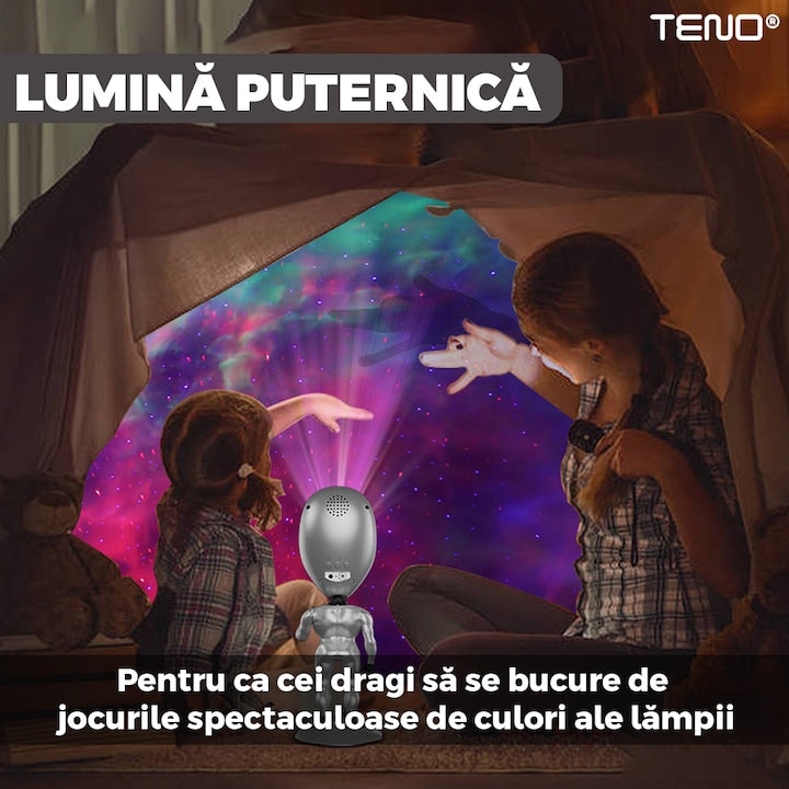 Proiector de Lumini Teno®, tip extraterestru, cu telecomanda si timer pentru durata de iluminare, 8 moduri de proiectie, rotire 360 de grade, ajustare luminozitate, gri