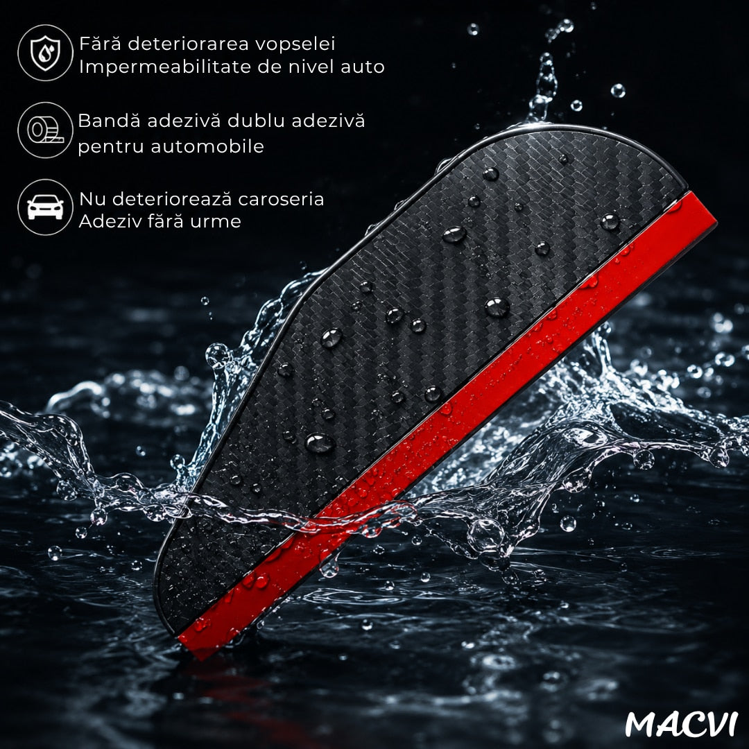 Set deflectoare oglinzi auto Macvi, fibra de carbon, negru, 185mm