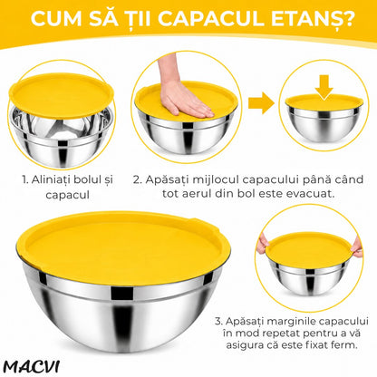 Castron MACVI cu capac, inox, 20 cm, antiderapant, galben