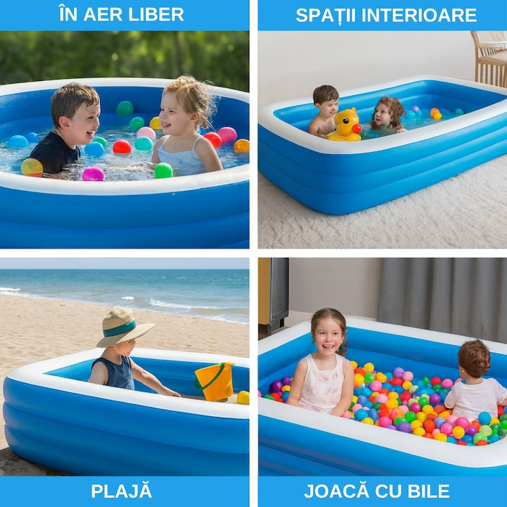 Piscina gonflabila Macvi® din PVC rezistent, 305×180×60 cm, 6-8 persoane, pereti grosi, design confortabil pentru gradina si curte