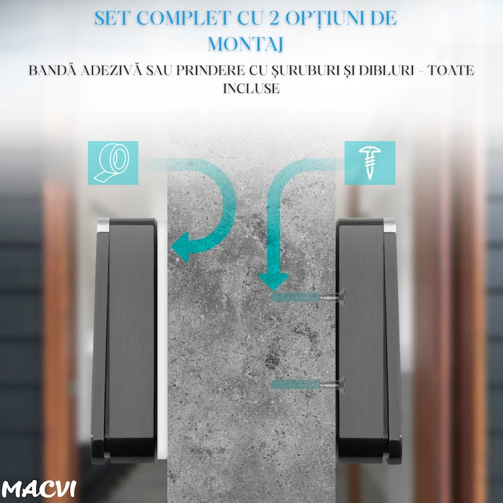 Sonerie fara fir Macvi®, wireless, 260 m raza, 4 niveluri volum, rezistenta apa IP44, fixare dubla, negru
