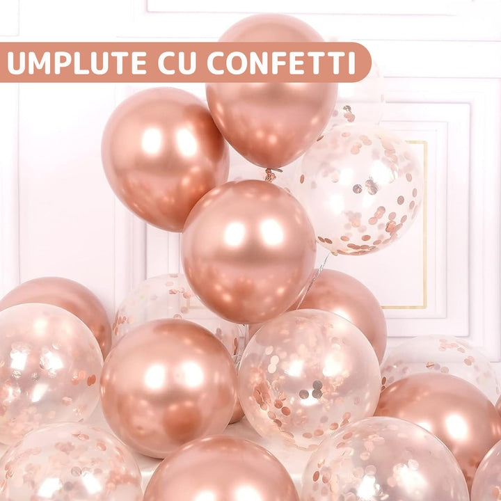 Set 15 Baloane Teno®, Confeti, pentru Petreceri/Aniversari/Evenimente, o singura dimensiune, 3 culori, latex, roz/alb/transparent