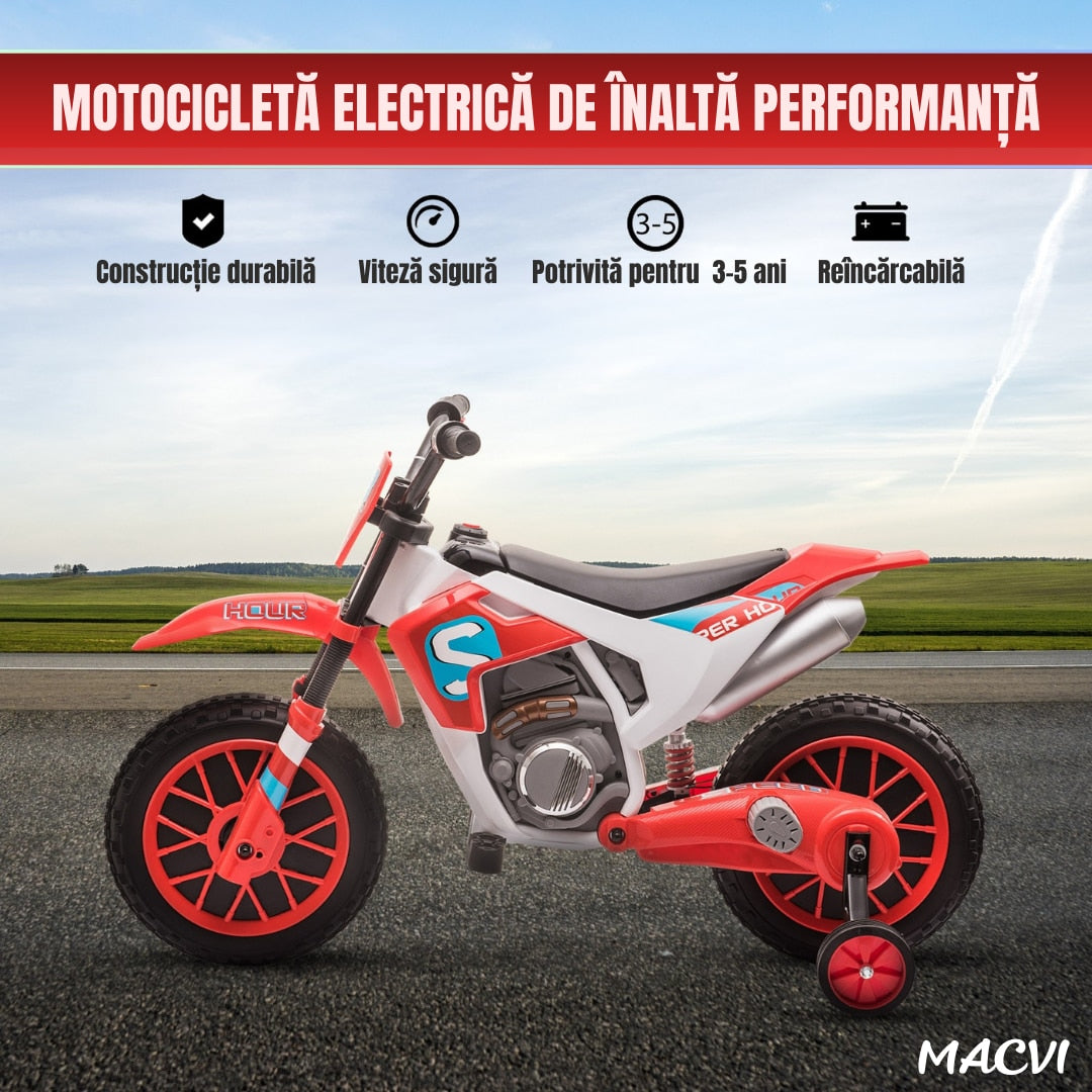 MOTOCICLETA CU ROTI AJUTATOARE ROSIE