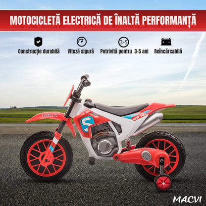 MOTOCICLETA CU ROTI AJUTATOARE ROSIE