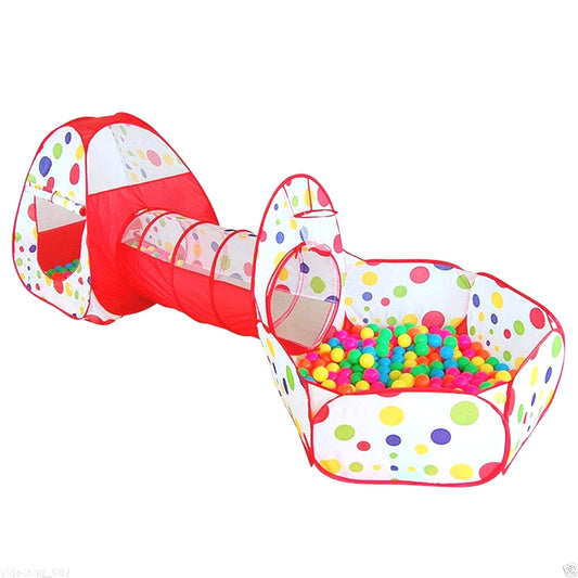 Spatiu Joaca 3 in 1 Macvi® Cort Pop Up Tunel Tarare Piscina Bile Copii Bebelusi Interior Exterior Pliabil Multicolor