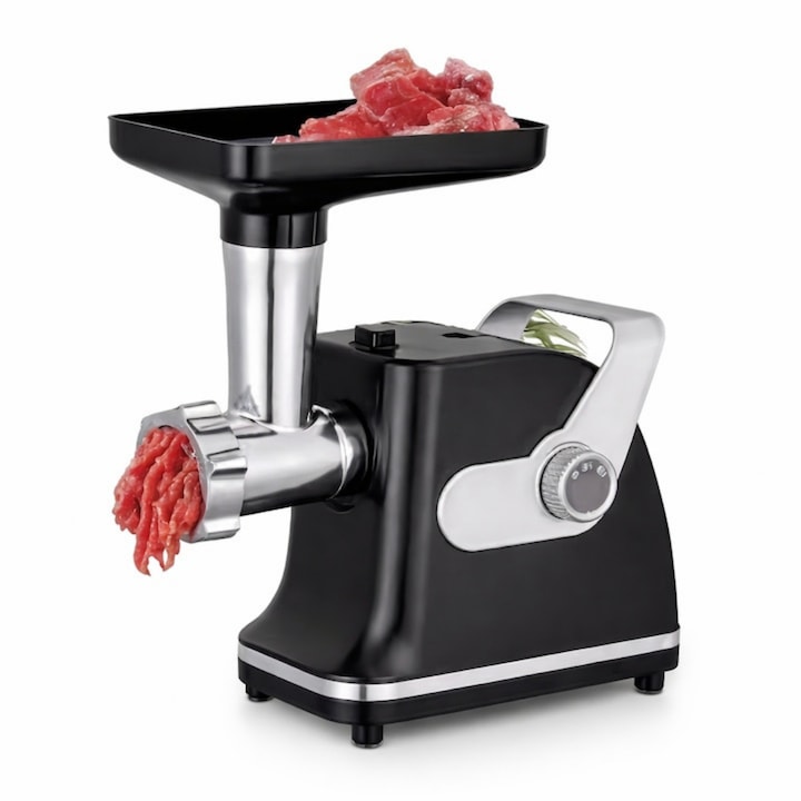 Aparat electric de tocat carne Macvi, inox, 800W, 2 trepte de viteza, negru/alb