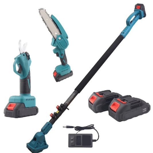 Set Macvi® Foarfeca Electrica si Drujba cu Brat Extensibil, Taiere Rapida si Usoara la Inaltime, Acumulator Inclus