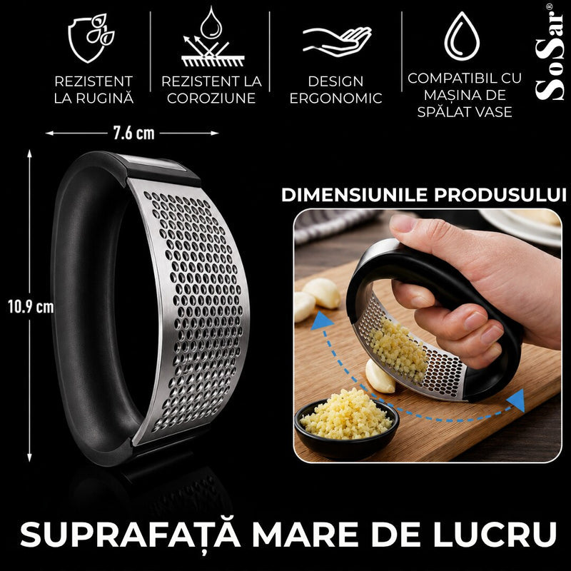 Zdrobitor de usturoi Macvi®, presa manuala din Otel Inoxidabil - VERDE