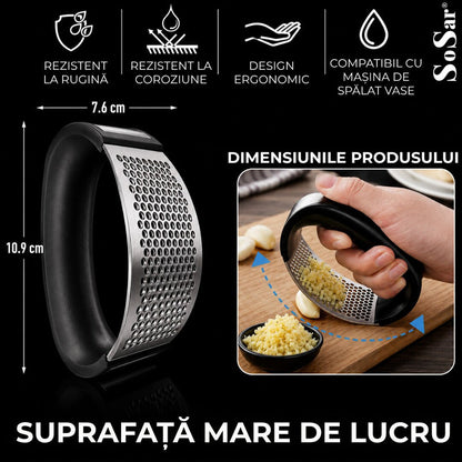 Zdrobitor de usturoi Macvi®, presa manuala din Otel Inoxidabil - VERDE