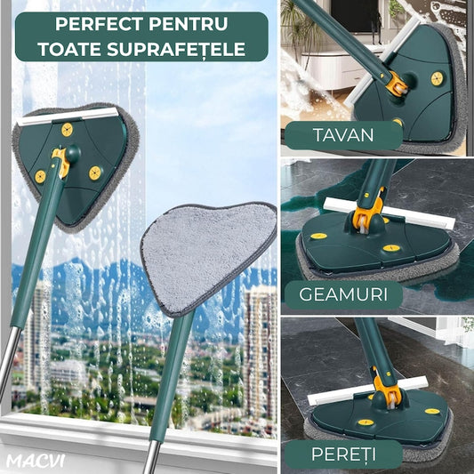 Mop cu Cap Inima Macvi® 360° Telescopic Curatare Usoara, 127 cm, Verde, Cap Rotativ si Lavete Microfibra
