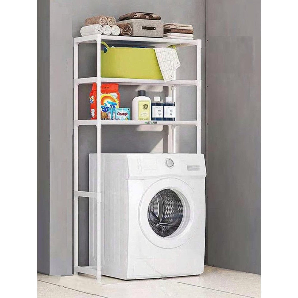Raft modular Macvi® cu 3 polite pentru deasupra masinii de spalat, 63.5 x 30 x 154 cm, suport depozitare spatiu redus, Alb
