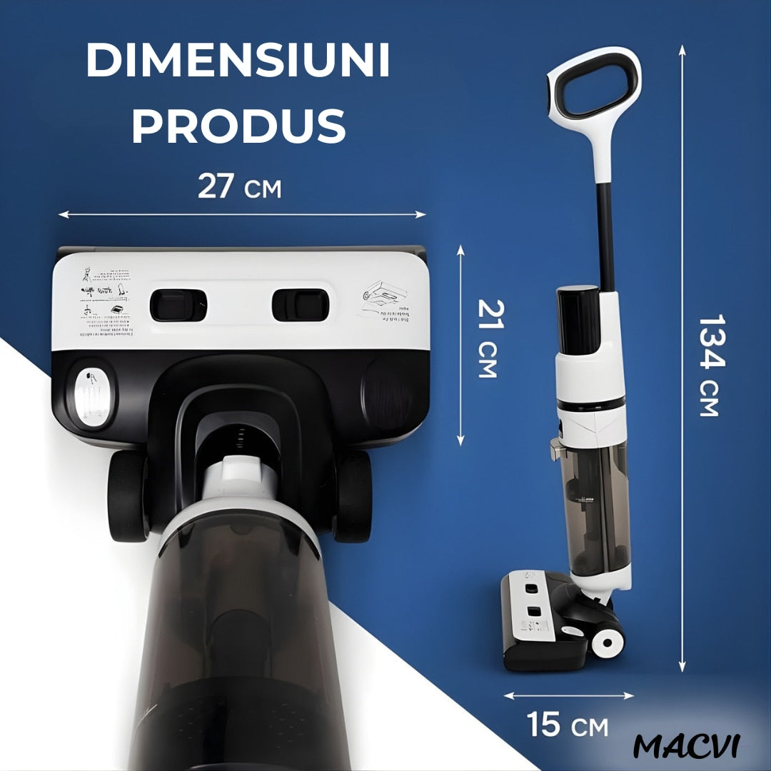 Aspirator Vertical cu Spalare Macvi® OZ01 Pro Fara Fir Autocuratare, Dezinfectare Apa, Putere 12000Pa, Autonomie 60 Min Ecran LED 2 Rezervoare