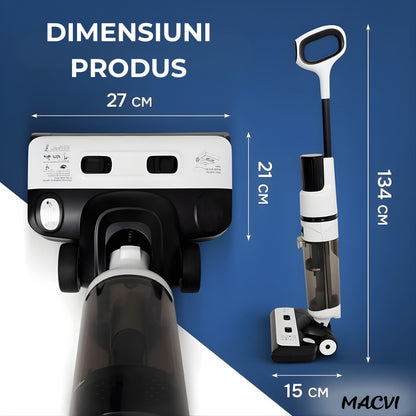 Aspirator Vertical cu Spalare Macvi® OZ01 Pro Fara Fir Autocuratare, Dezinfectare Apa, Putere 12000Pa, Autonomie 60 Min Ecran LED 2 Rezervoare