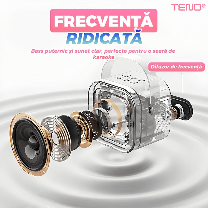 Boxa Portabila Teno®, karaoke, 2 microfoane, 4 porturi, wireless, RBG, Roz