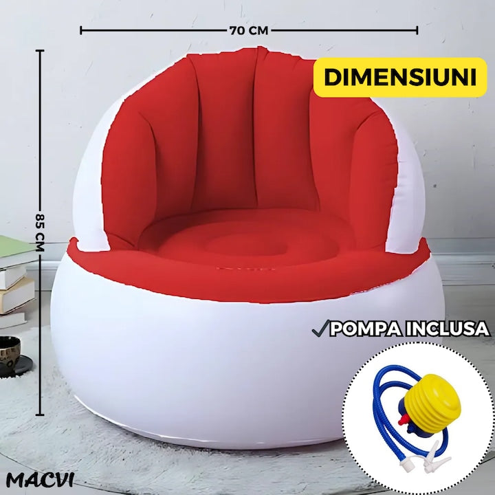 Scaun gonflabil confortabil cu pompa inclusa, design modern, dimensiuni 85x70 cm, ideal pentru interior si exterior, Rosu
