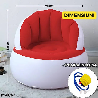 Scaun gonflabil confortabil cu pompa inclusa, design modern, dimensiuni 85x70 cm, ideal pentru interior si exterior, Rosu