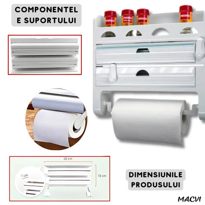Dispenser Triplu de Bucatarie Macvi® pentru Hartie, Folie Strech si Folie Aluminiu