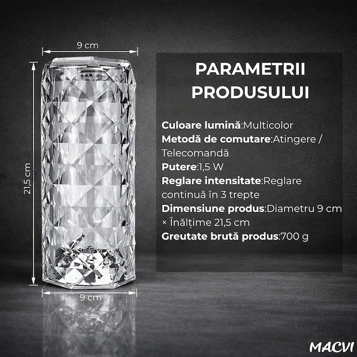 Veioza Cristal Macvi® RGB Eleganta cu Telecomanda