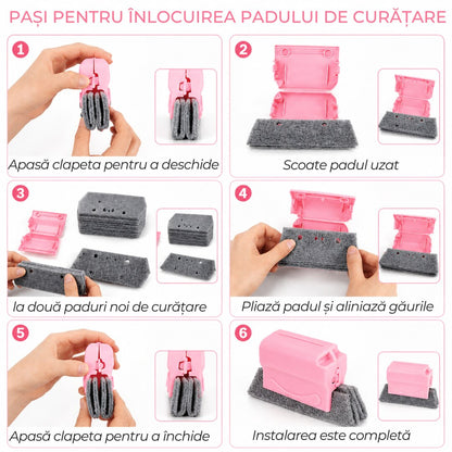 Stergator Geamuri 2 in 1 Macvi® Profesional pentru Geamuri Oglinzi Spatii Inguste Design Durabil Roz